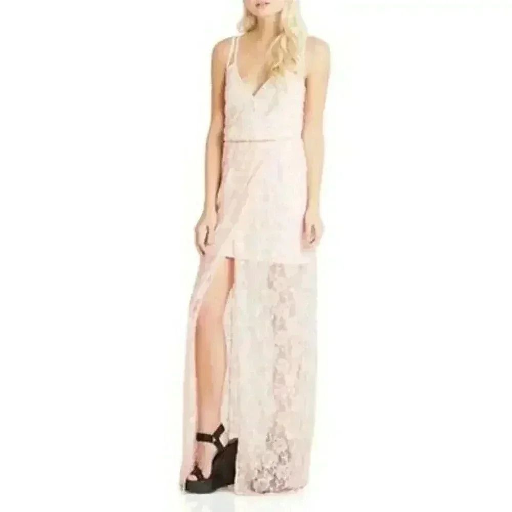 NWT BCBG Surplice Pink Lace Maxi Dress Boho Chic Formal Prom Women's Size S